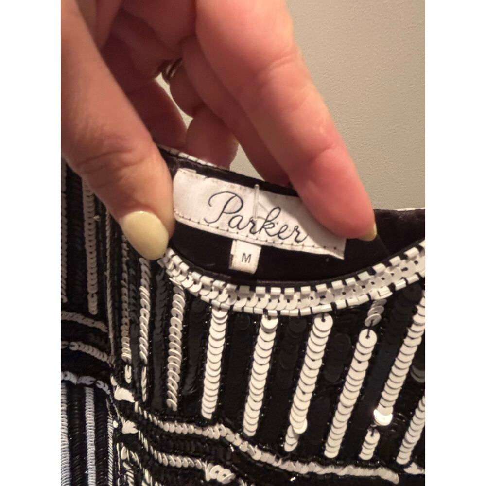 Parker Hayden Beaded Sequin Geometric Feather 100% Silk Dress Size Medium - Picture 5 of 6